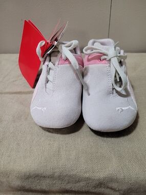 Puma Baby Soft Suede Lace-Up Shoes in White and Pink